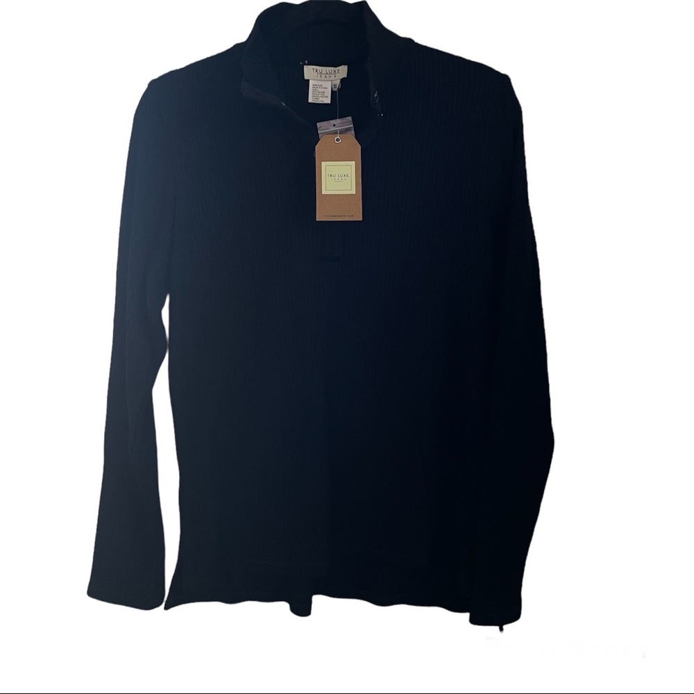 Tru Luxe Women’s Black Mock Neck Rib Knit Henley - XL - NWT